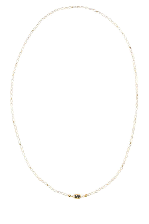 Valentino Garavani Ovalett 100% Pearls; Gold-toned metal finishing necklace in white