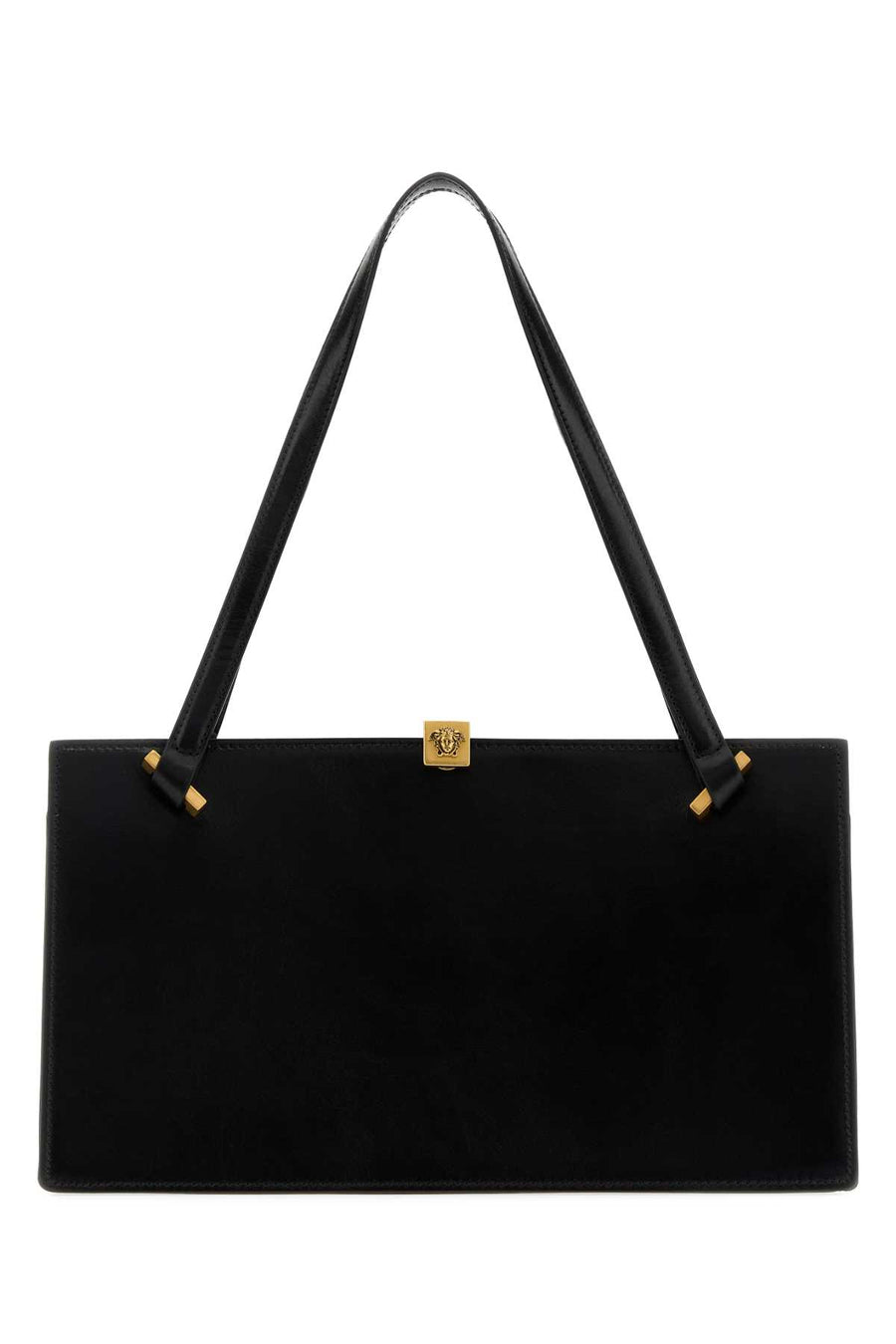 Versace Exterior: 100% Leather; Lining: 100% Leather; Finishing: Antiqued golden metal shoulder bag in black
