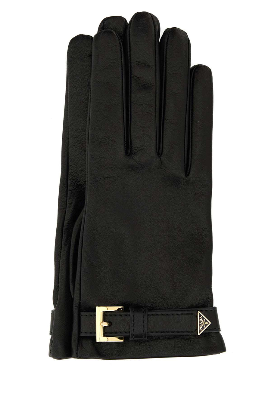 Prada 100% Agnello (lamb leather) gloves in black