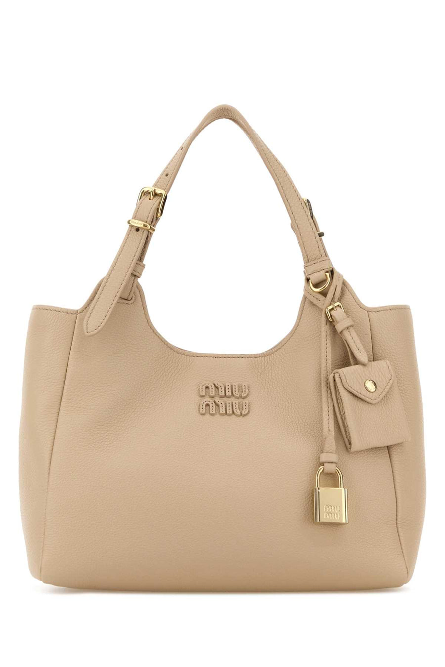 Miu Miu Exterior: 100% Leather; Lining: 100% Fabric; Finishing: Golden metal shoulder bag in beige