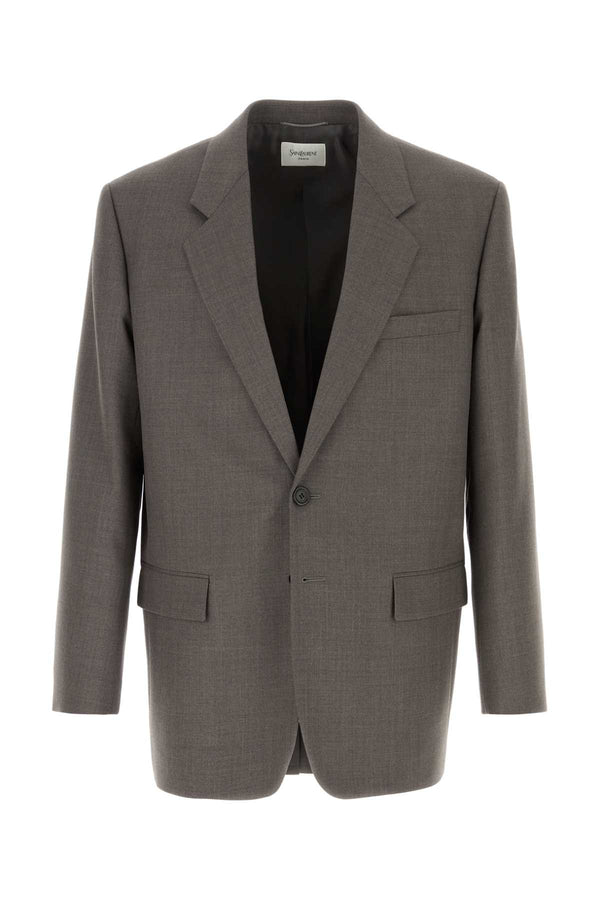 Saint Laurent Yves Exterior: 100% Wool blazer in gray