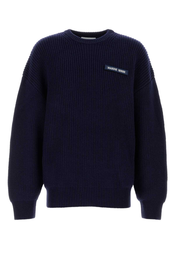 Marine Serre 100% Merino wool sweater in navy