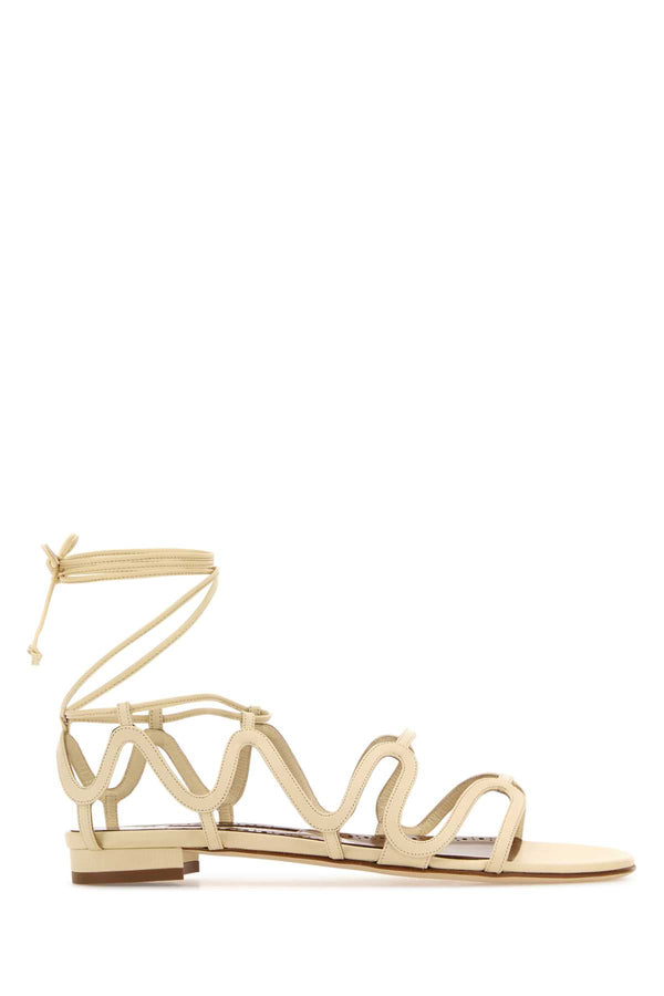 Manolo Blahnik Lcrm Exterior: 100% Leather sandal in beige
