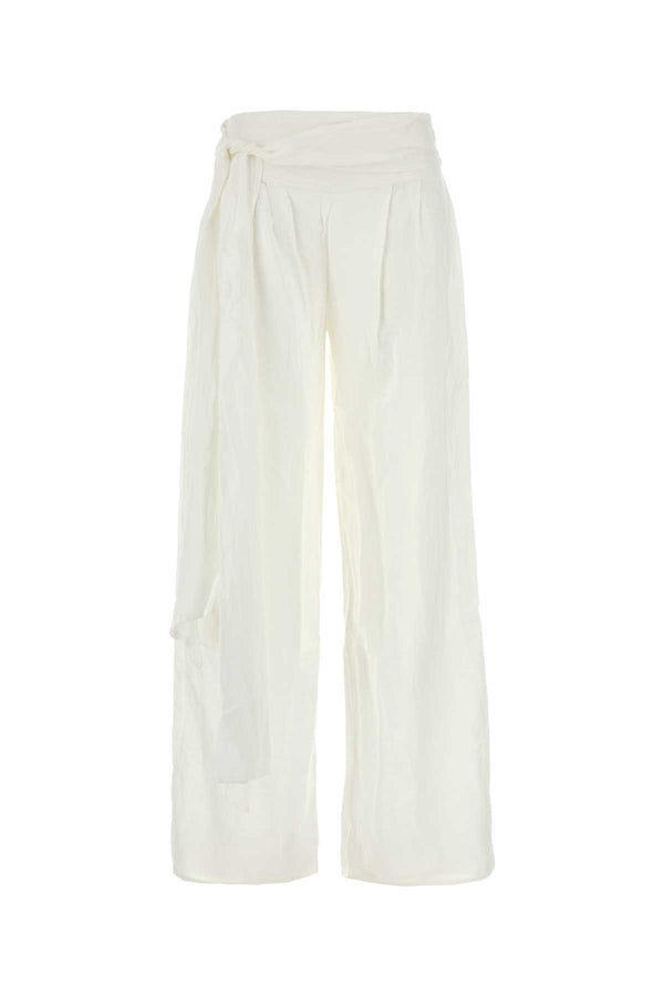 White Viscose Blend Sage Wide-Leg Pant Exterior: Linen Pantaloni