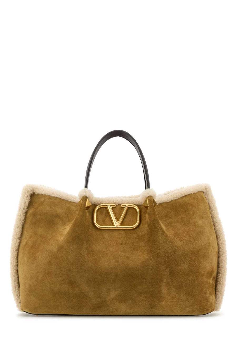 Valentino Garavani Tote Exterior: 100% Suede; Lining: 100% Shearling; Finishing: Antiqued golden metal tote bag in brown