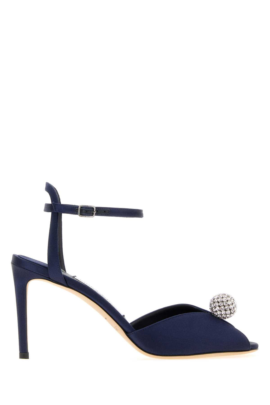 Jimmy Choo Exterior: 100% Satin; Interior: 100% Leather; Sole: Leather sandal in navy