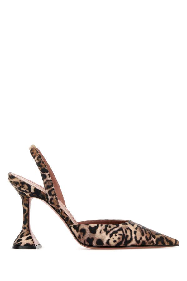 Amina Muaddi Leopard Exterior: 100% Fabric; Interior: 100% Ovine leather; Sole: Leather and Rubber heel in brown