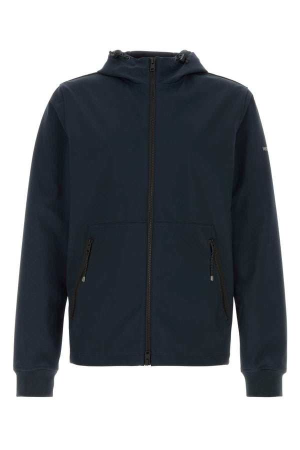 Navy Blue Stretch Polyester Jacket Meltonblue Giubbini