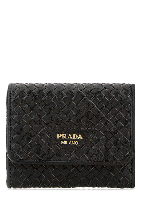 Prada 100% Leather; Golden metal finishing wallet in black