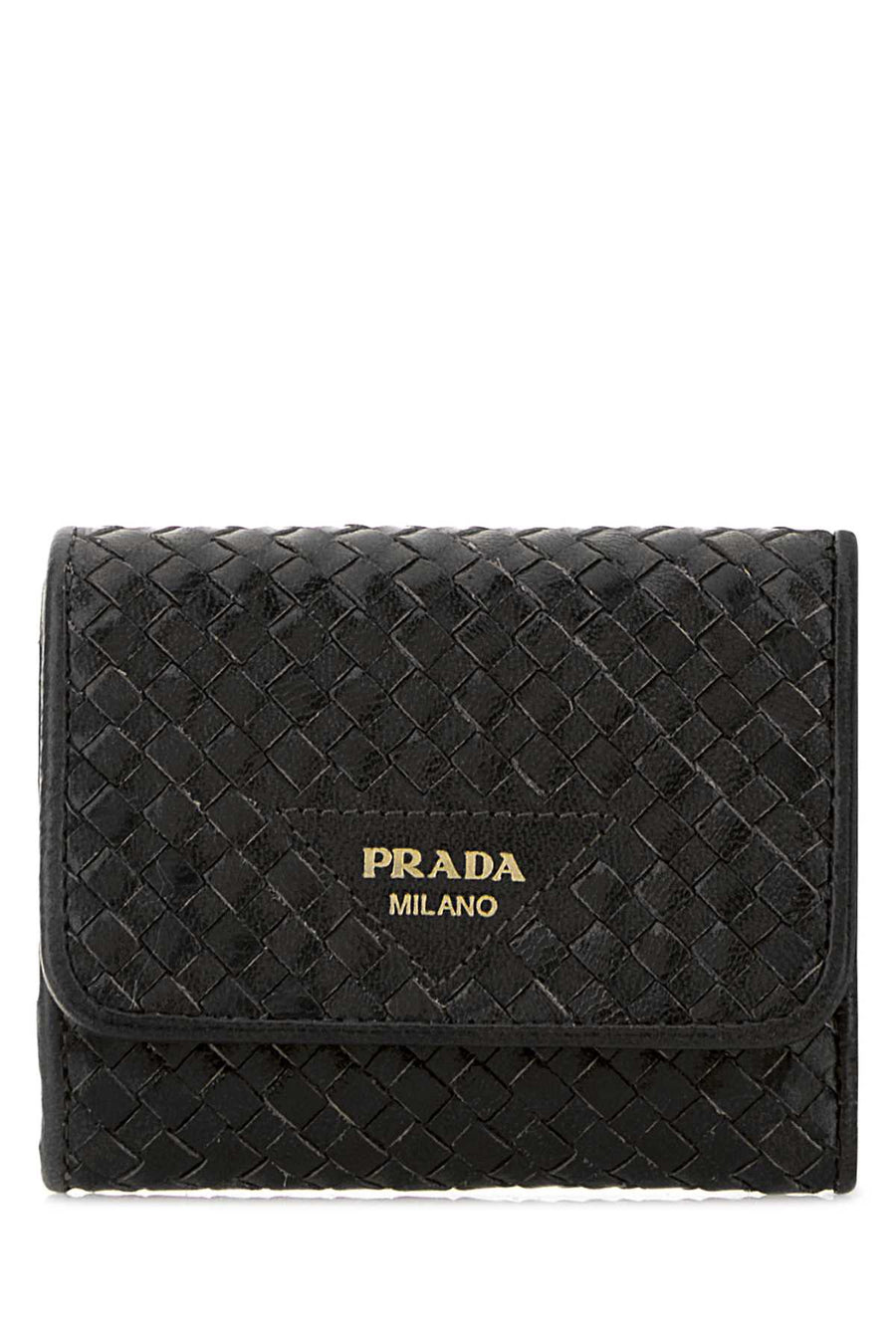 Prada 100% Leather; Golden metal finishing wallet in black