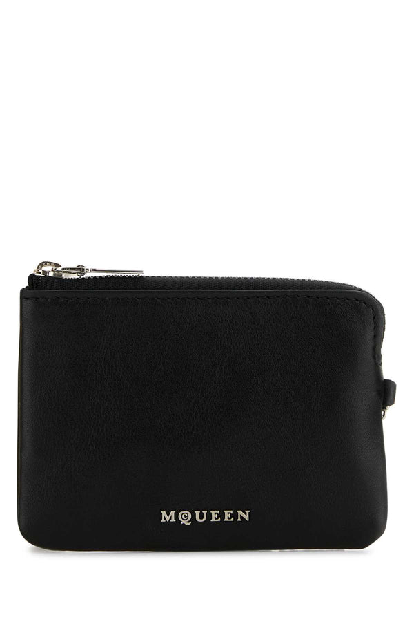 Alexander McQueen Coin Exterior: 100% Calf; Finishing: Silver metal wallet in black