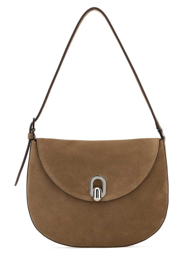 Savette Tondo Exterior: 100% Suede shoulder bag in taupe
