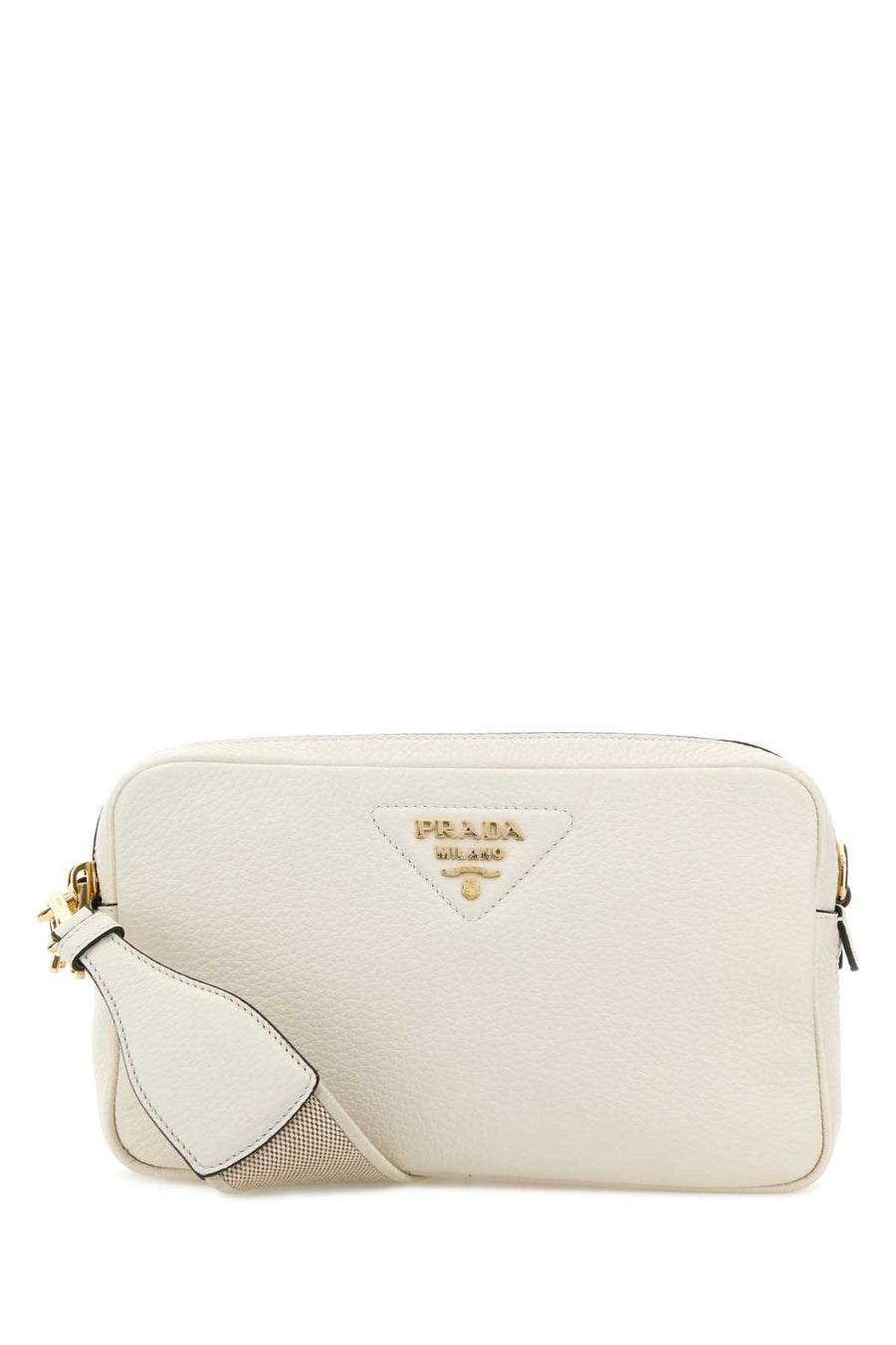 Prada Exterior: 100% Calf Lining: 100% Fabric Finishing: Golden metal crossbody bag in white