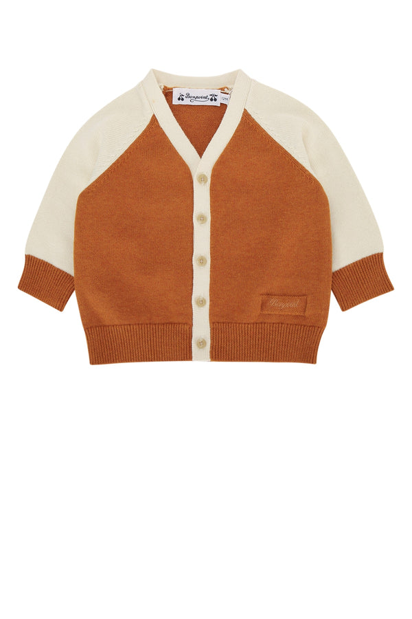 Bonpoint 95% organic cotton cardigan in brown
