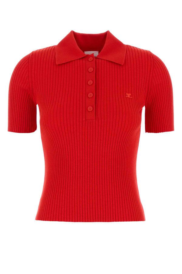 Courreges 70% Viscose polo in red