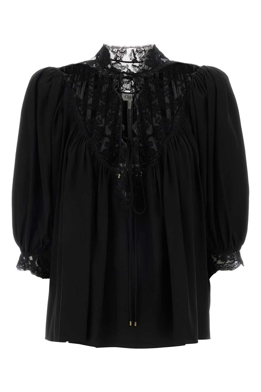 Chloé Outer shell: 100% silk. Main lacework: 78% cotton blouse in black