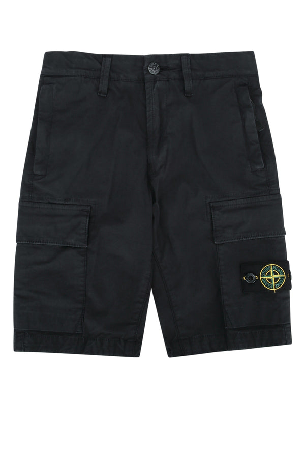 Stone Island Kids 95% Cotton cargo shorts in black