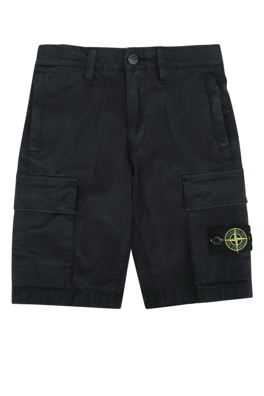 Stone Island Kids 95% Cotton cargo shorts in black