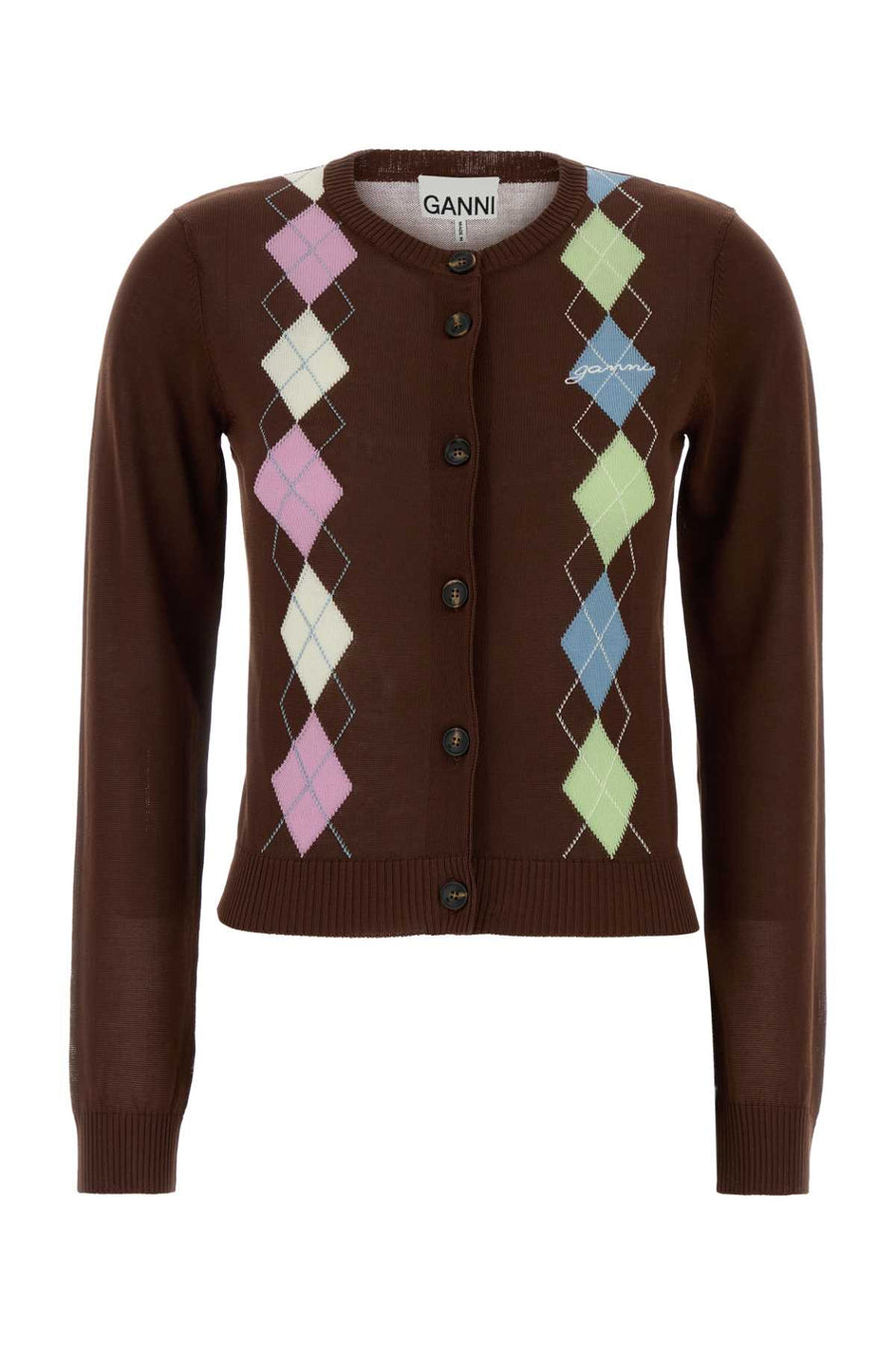 Ganni Cotton 100% Organic Cotton cardigan in brown