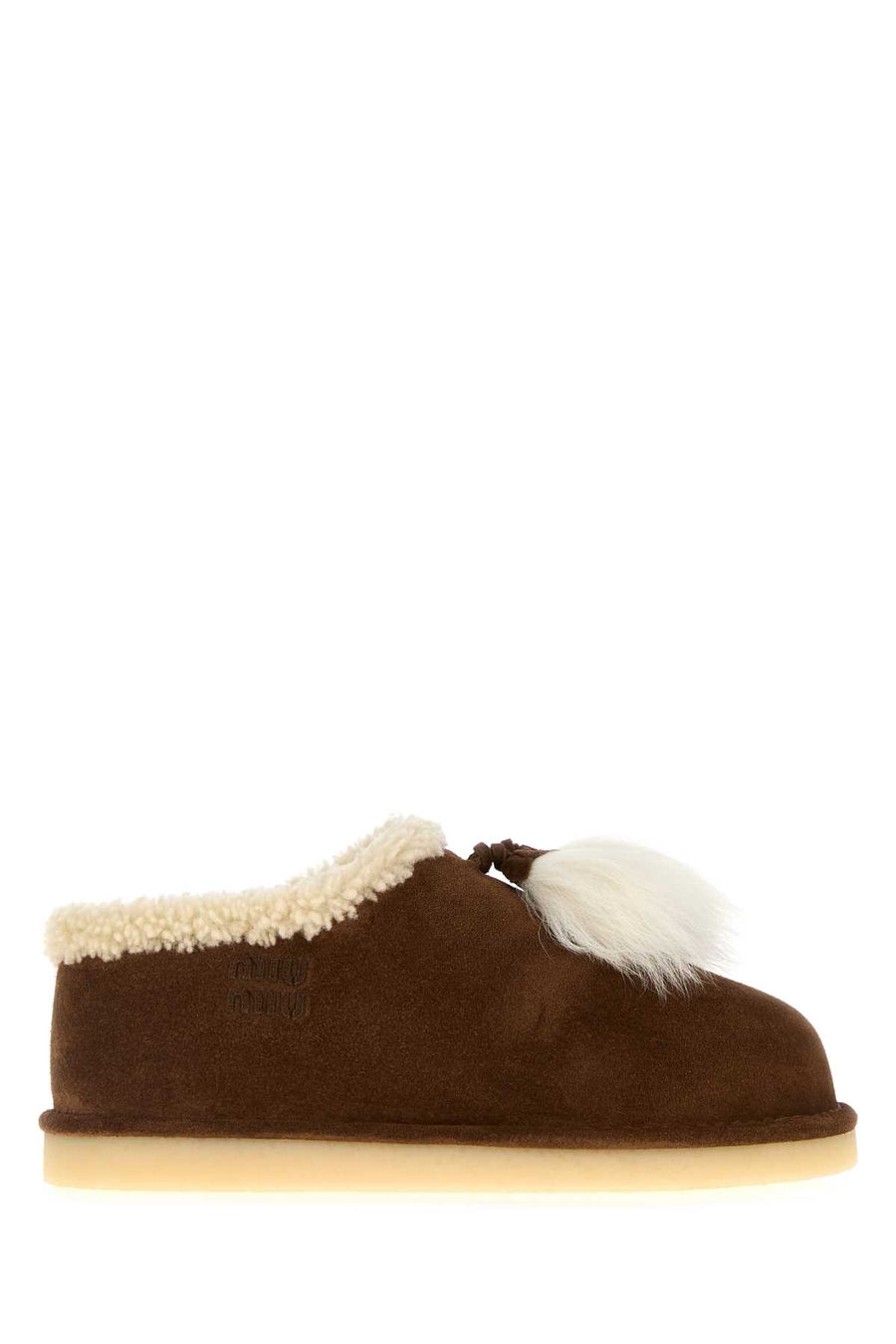 Miu Miu 100% vitello suede slipper in brown