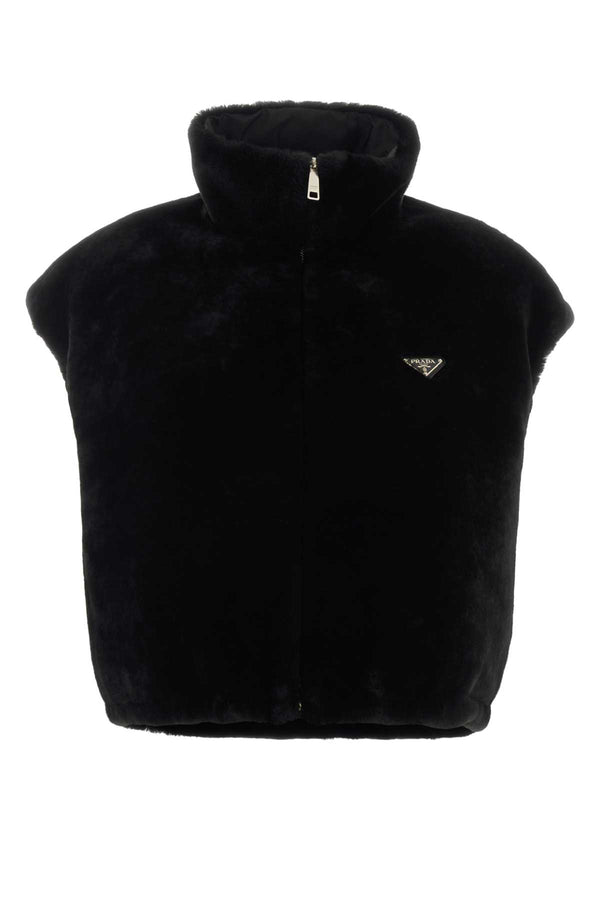 Prada Pelle Exterior: 100% Fur; Lining: 100% Nylon coat in black