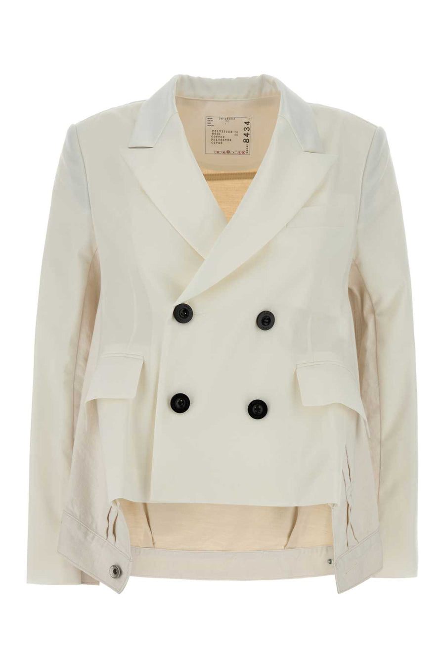 Sacai Suiting Exterior 1: 70% Polyester 30% Wool; Exterior 2: 100% Cotton blazer in white
