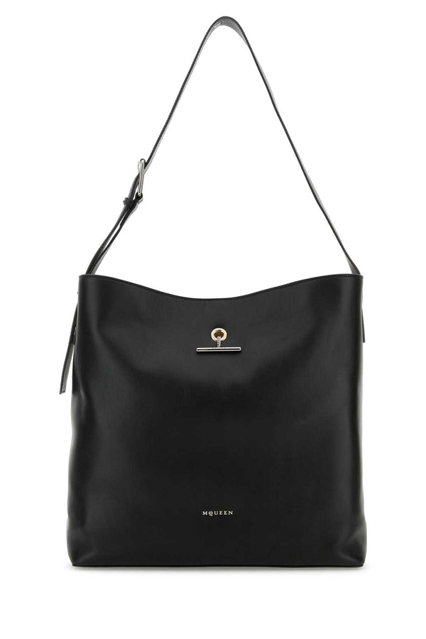 Alexander McQueen Exterior: 100% Calf; Lining: 100% Suede; Finishing: Silver metal shoulder bag in black