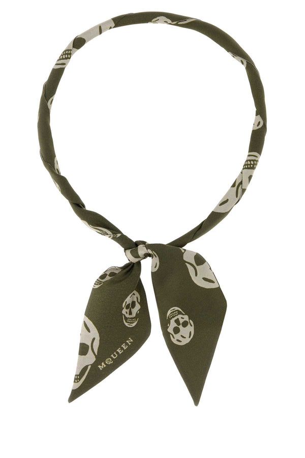 Alexander McQueen Skinny 100% Silk scarf in green