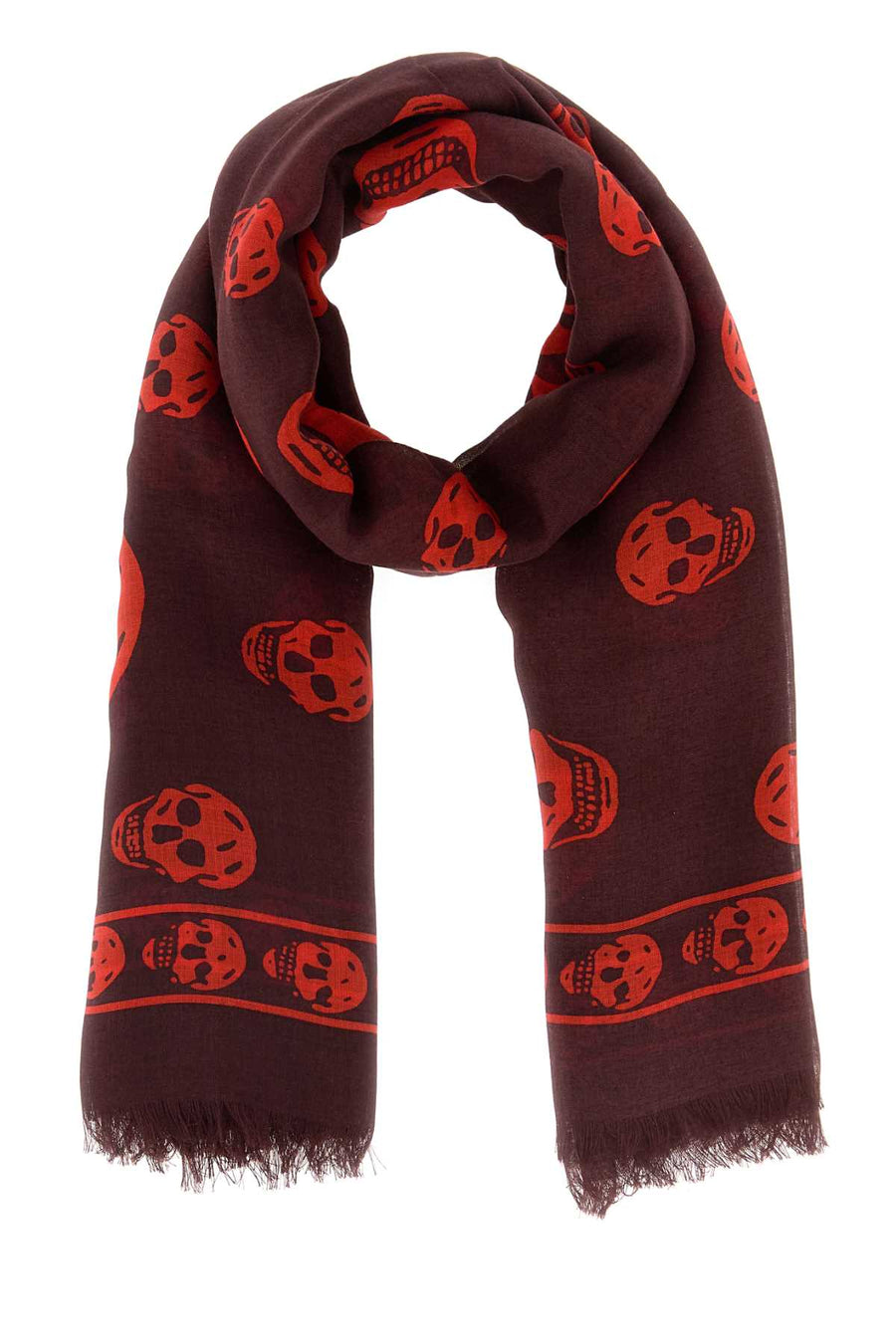 Alexander McQueen Skull 85% Modal scarf in burgundy