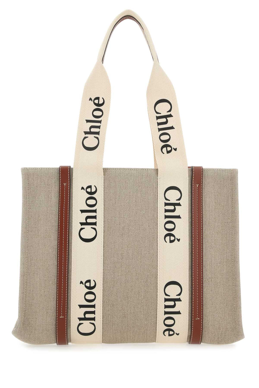 Chloé 100% linen main tote bag in beige