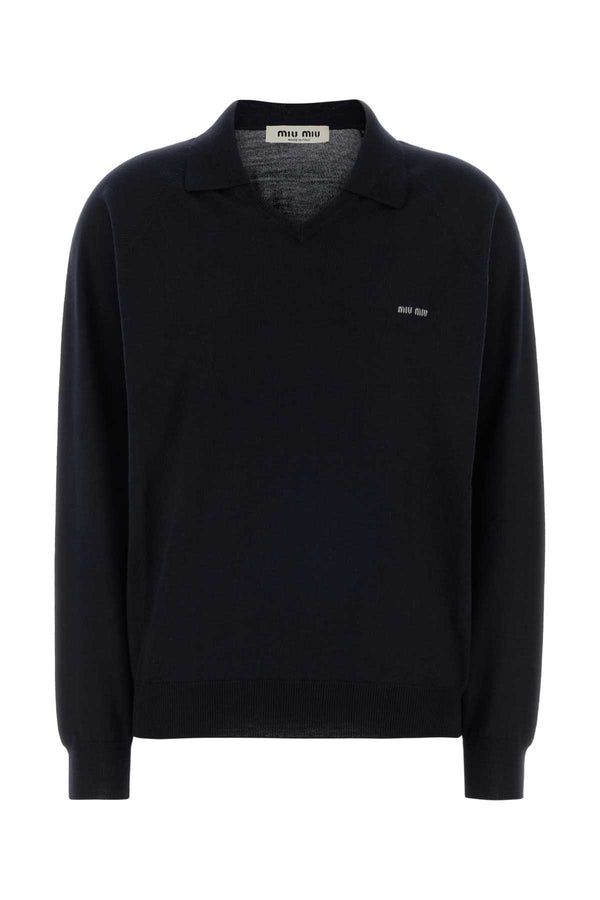 Miu Miu 100% Virgin wool polo shirt in navy