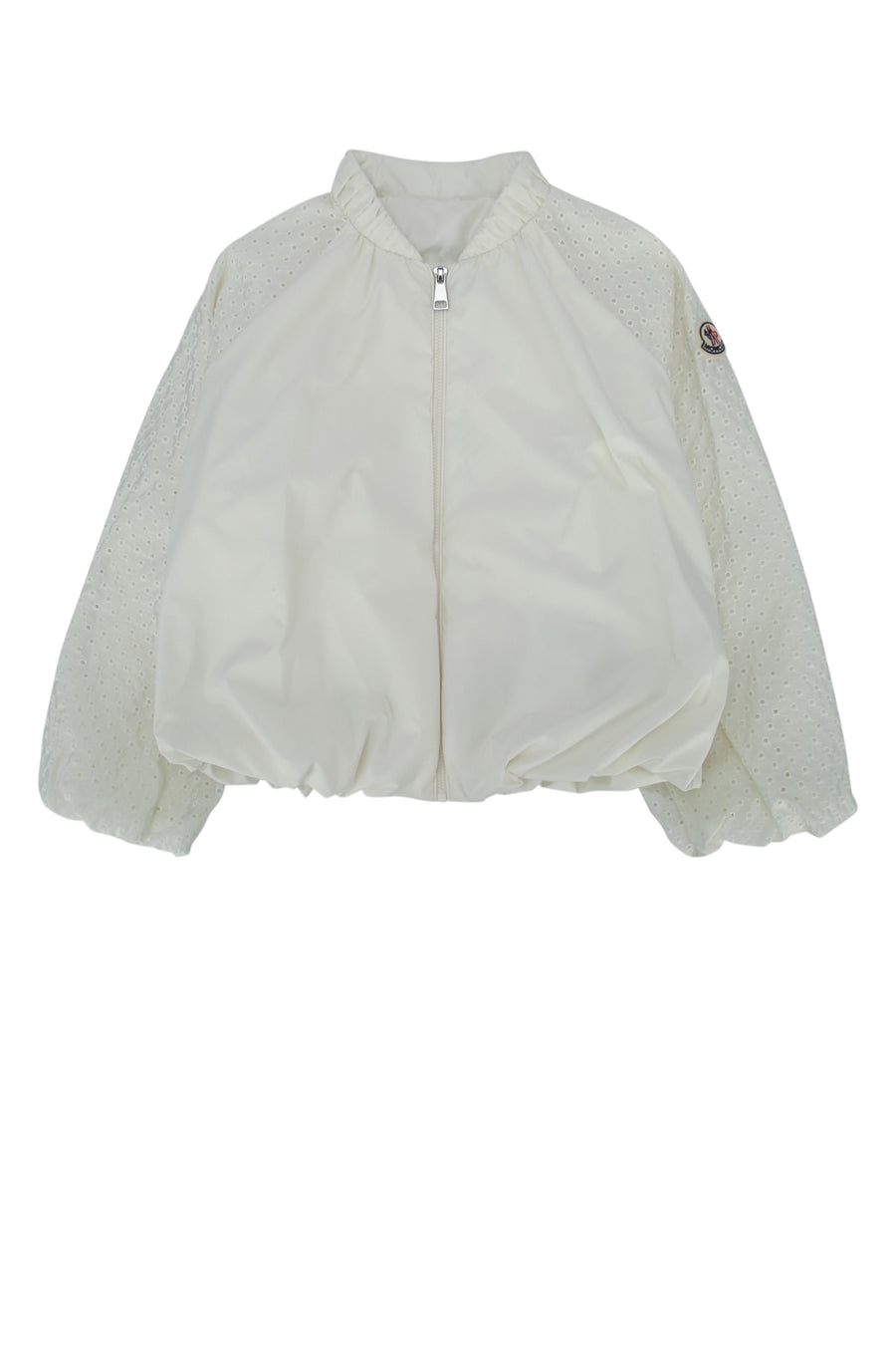 Moncler Jr Jacket Outer: 100% Polyester; Outer sleeves: 100% Polyamide/Nylon; Embroidery: 5% Polyester + 95% Cotton jacket in white