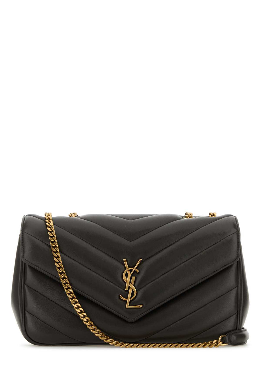 Saint Laurent Loulou Exterior: 100% Calf; Lining: 100% Fabric; Finishing: Antiqued golden metal shoulder bag in black