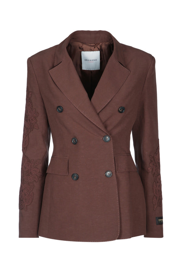 Ermanno Firenze Doppiopetto Cotton blazer in brown