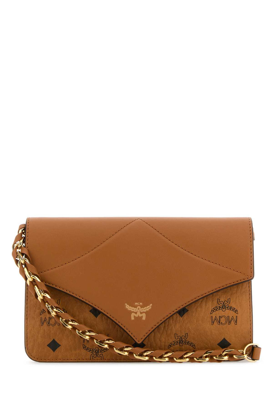 MCM Bril Exterior: 100% Canvas and Leather; Lining: 100% Fabric; Hardware: Golden metal crossbody bag in cognac