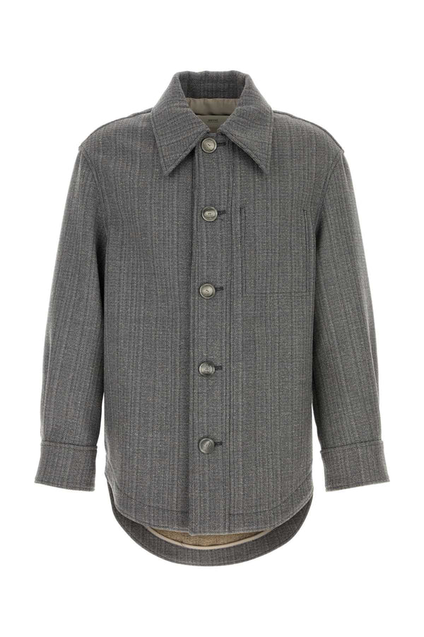 AMI Paris Exterior: 74% Virgin wool 15% Nylon 7% Wool 3% Silk 1% Polyester jacket in gray