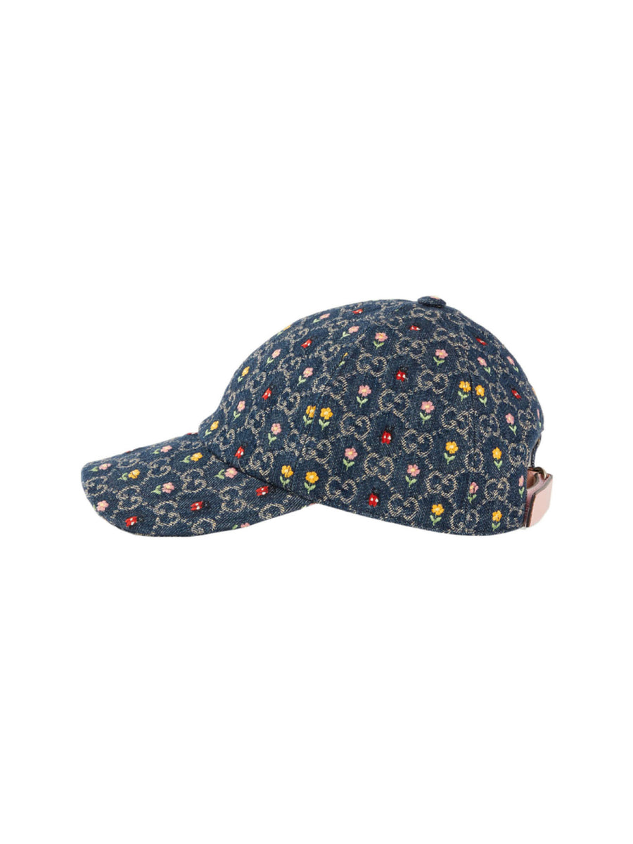 Embroidered Gg Denim Baseball Cap Blue Accessories > Beanies & Hats