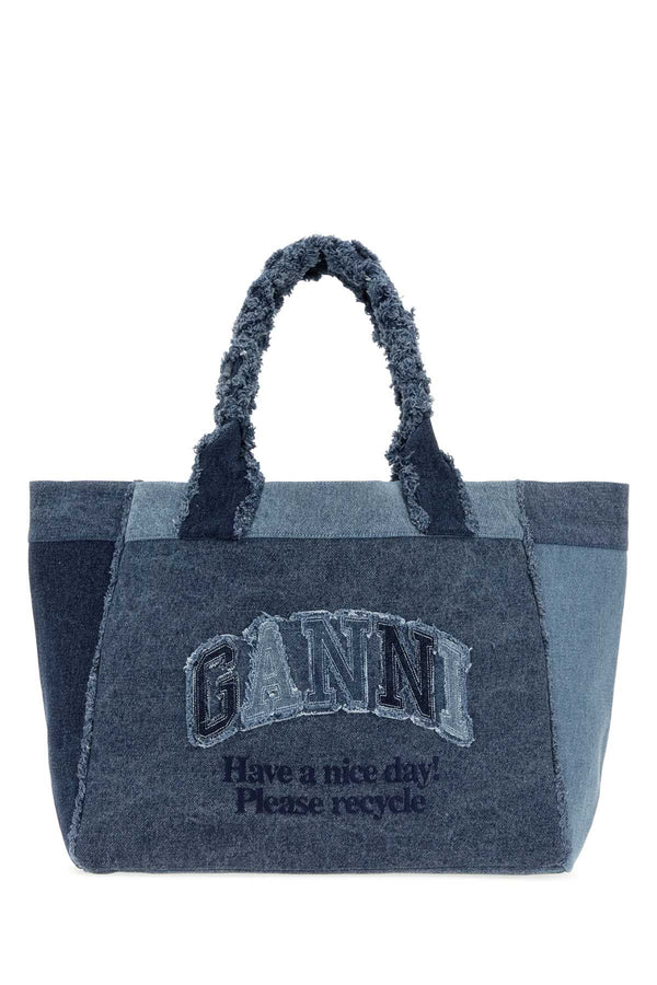 Ganni Trapeze 100% Fabric tote bag in blue