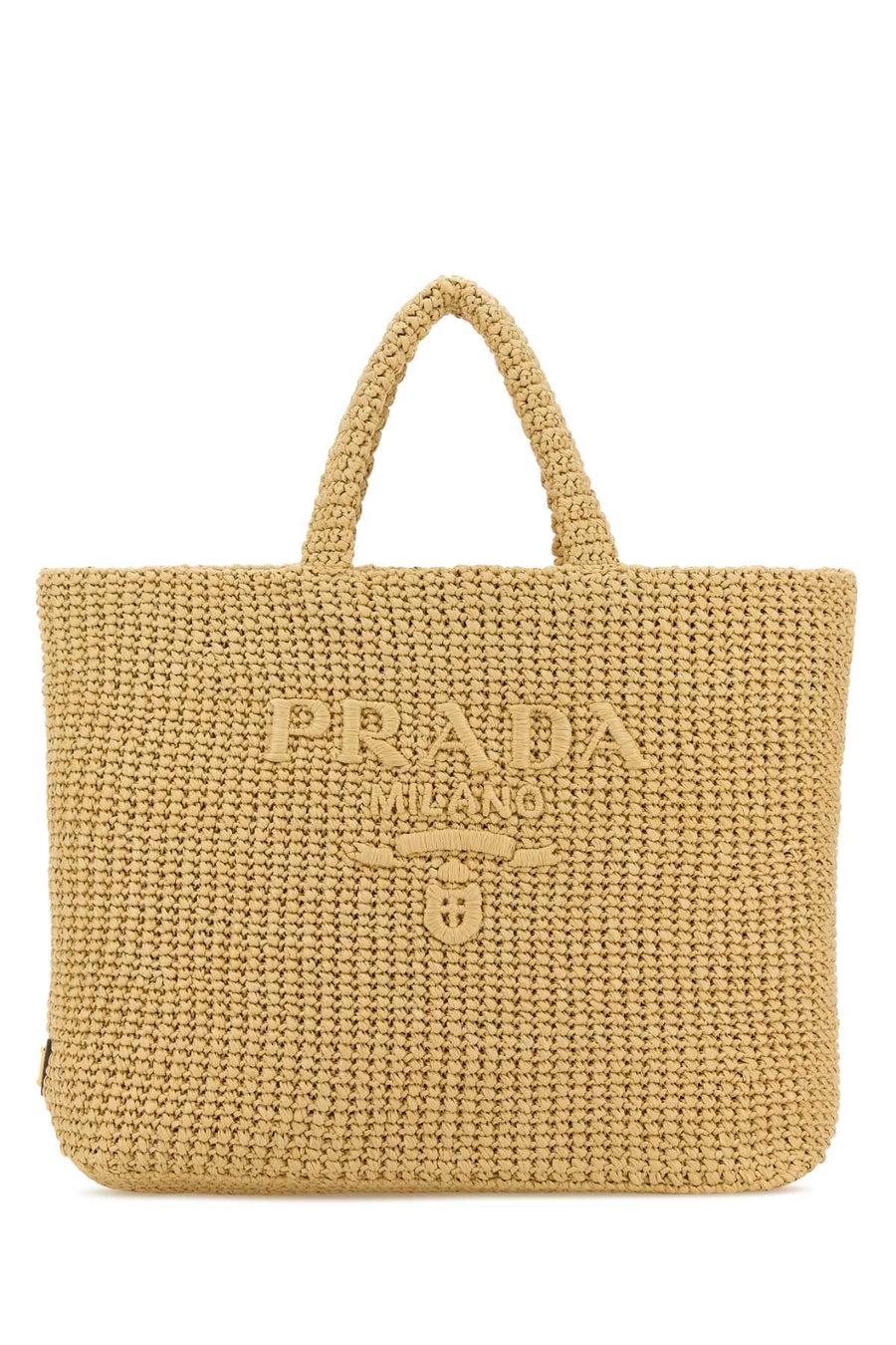 Prada Exterior: 100% Raffia; Finishing: Golden metal tote bag in beige