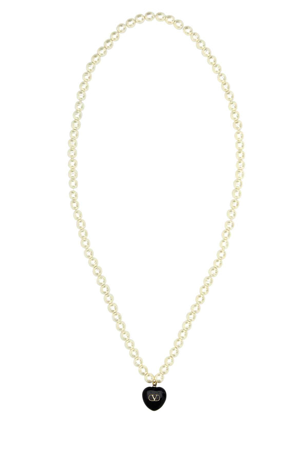 Valentino Garavani Cuore 100% Pearls with gold finishing necklace in white