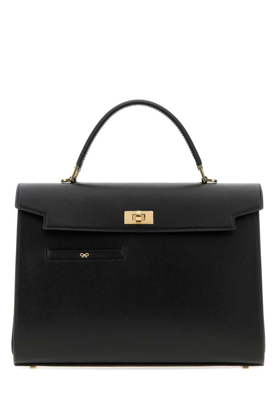 Anya Hindmarch Shiny Exterior: 100% Calf; Lining: 100% Leather; Finishing: Golden metal top handle bag in black