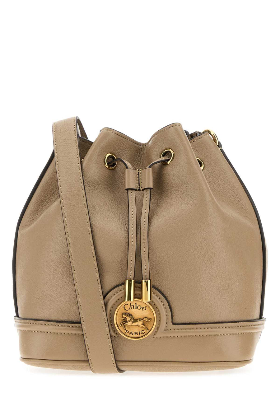 Chloé Horse Exterior: 100% Leather; Lining: 100% Fabric; Finishing: Antiqued golden metal bucket bag in beige