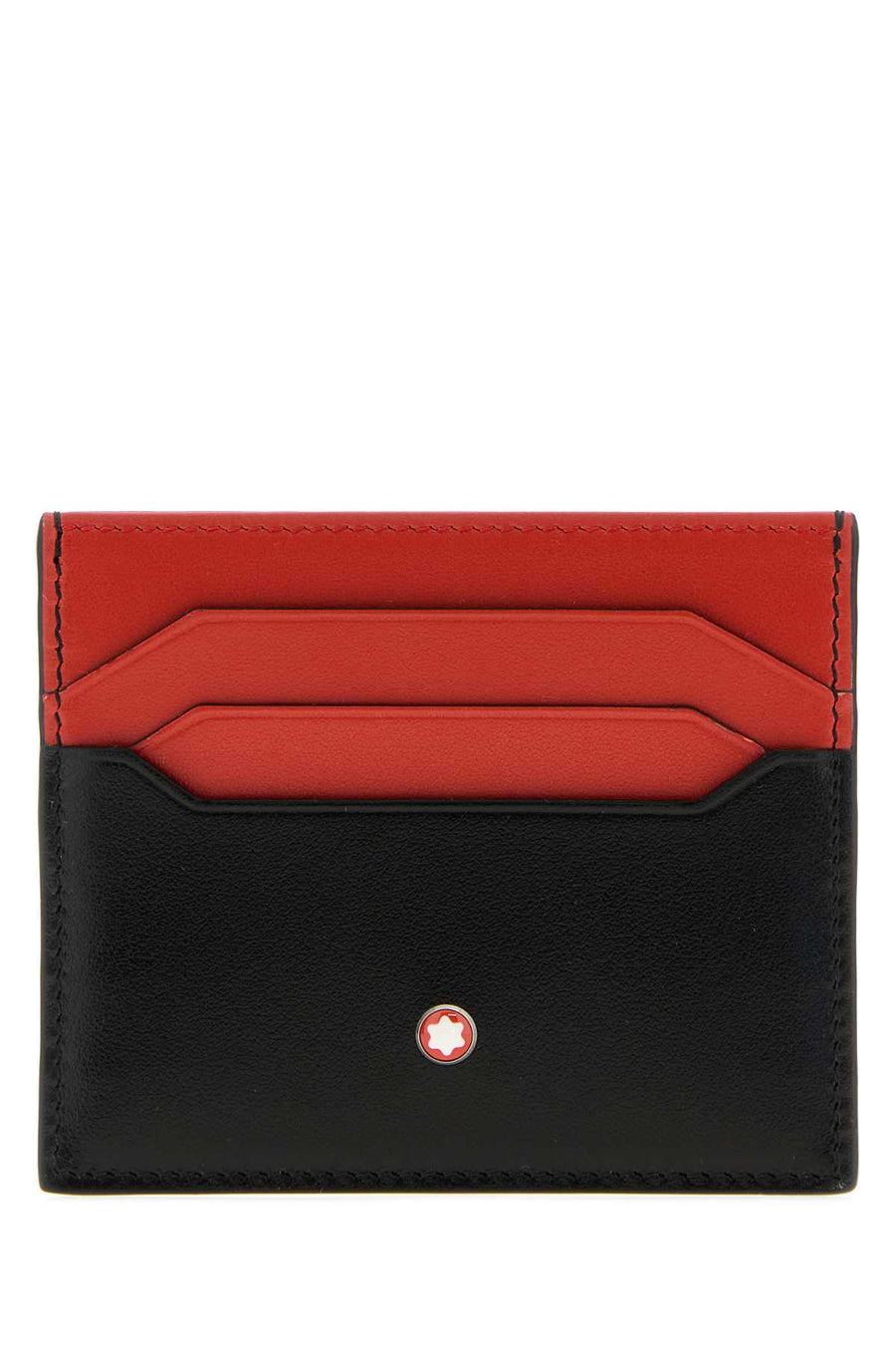 Montblanc 100% Leather; Silver metal finishing card case in black