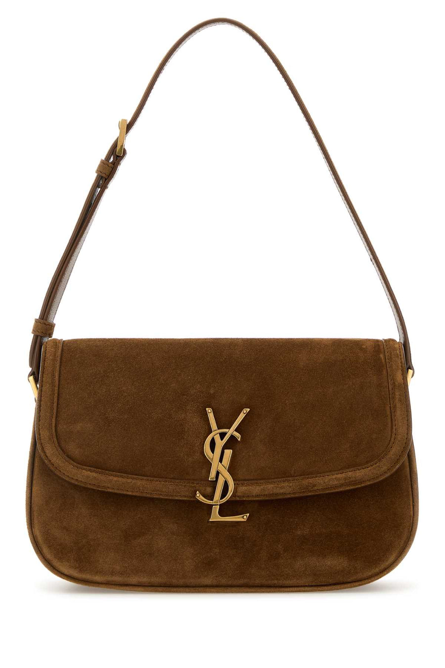 Saint Laurent Solf Exterior: 100% Lamb suede; Lining: 100% Leather; Finishing: Antiqued golden metal shoulder bag in brown