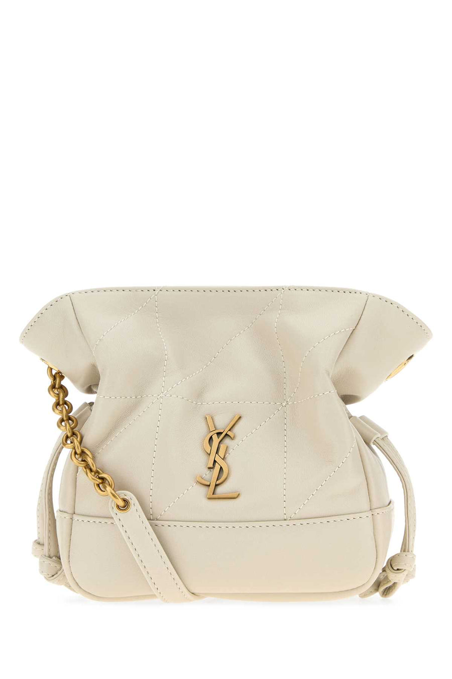 Saint Laurent Mbag Exterior: 100% Lamb; Lining: 100% Leather; Finishing: Antiqued golden metal bucket bag in beige
