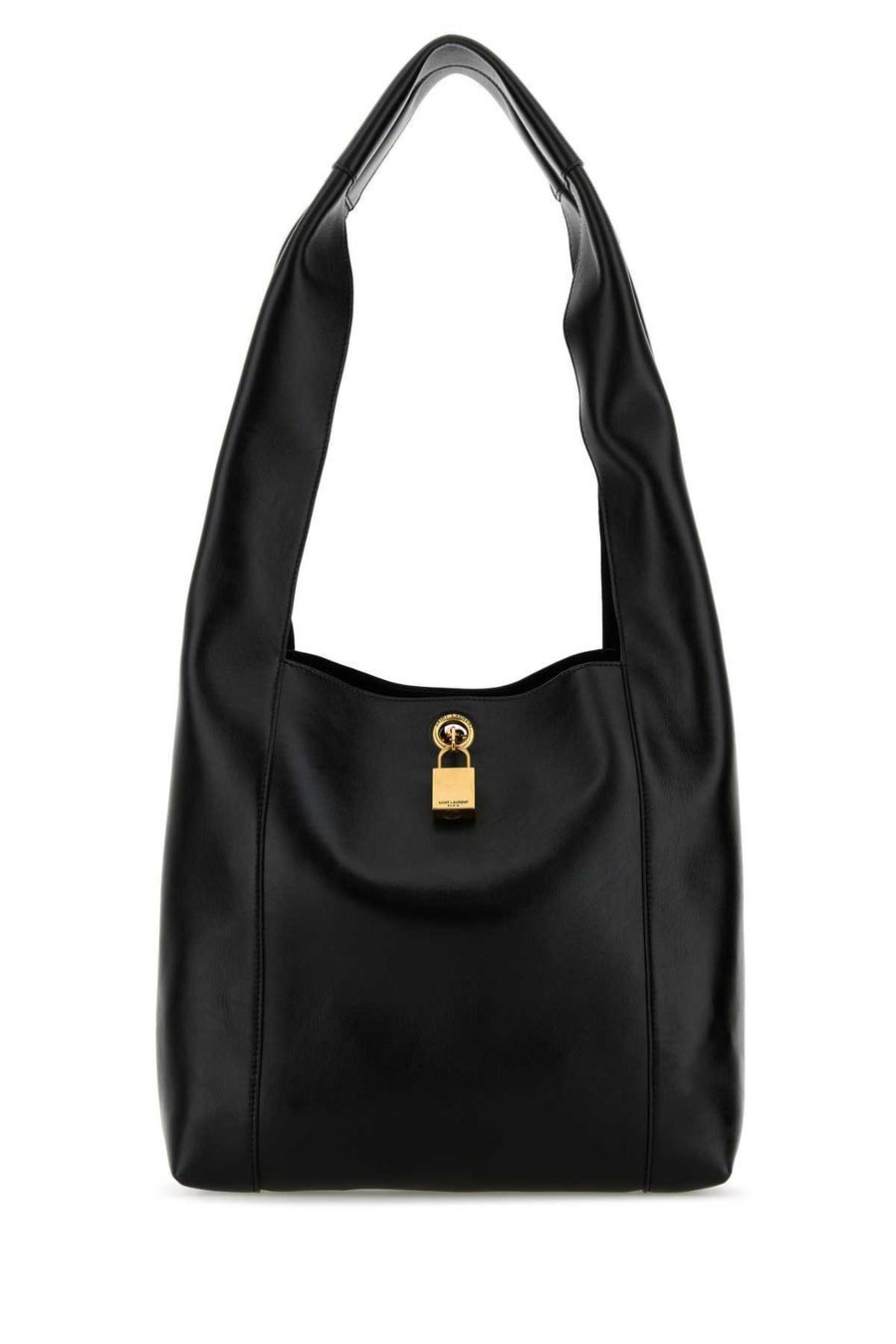 Saint Laurent Tanger Exterior: 100% Calf Lining: 100% Suede Finishing: Golden metal shoulder bag in black