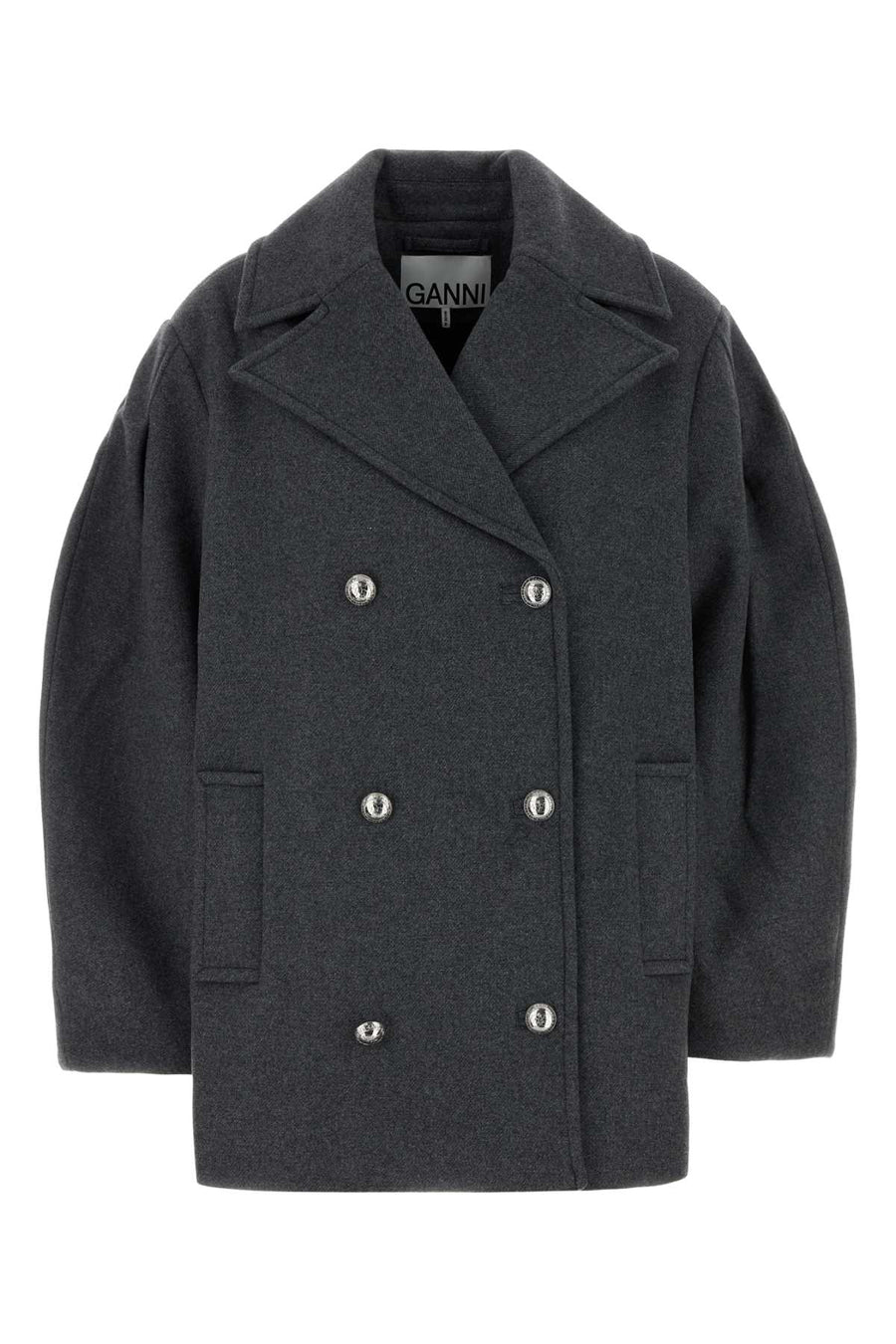 Ganni Exterior: 76% Recycled wool 19% Polyester 4% Cashmere 1% Nylon; Lining: 57% Acetate 43% Viscose coat in gray