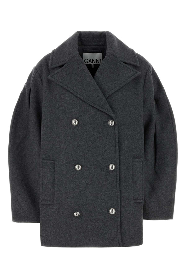 Ganni Exterior: 76% Recycled wool 19% Polyester 4% Cashmere 1% Nylon; Lining: 57% Acetate 43% Viscose coat in gray