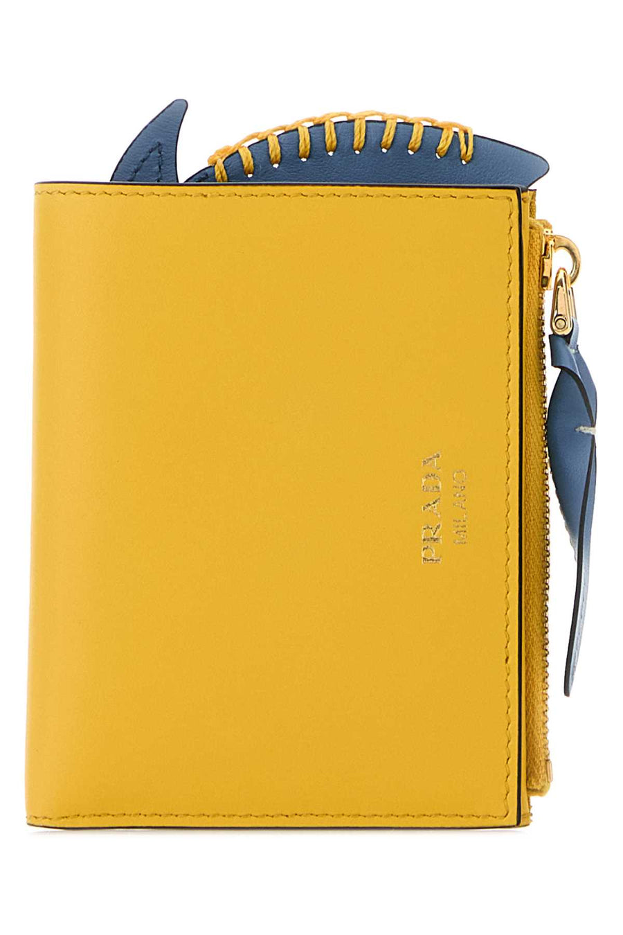 Prada Lampo Exterior: 100% Calf; Finishing: Golden metal wallet in yellow