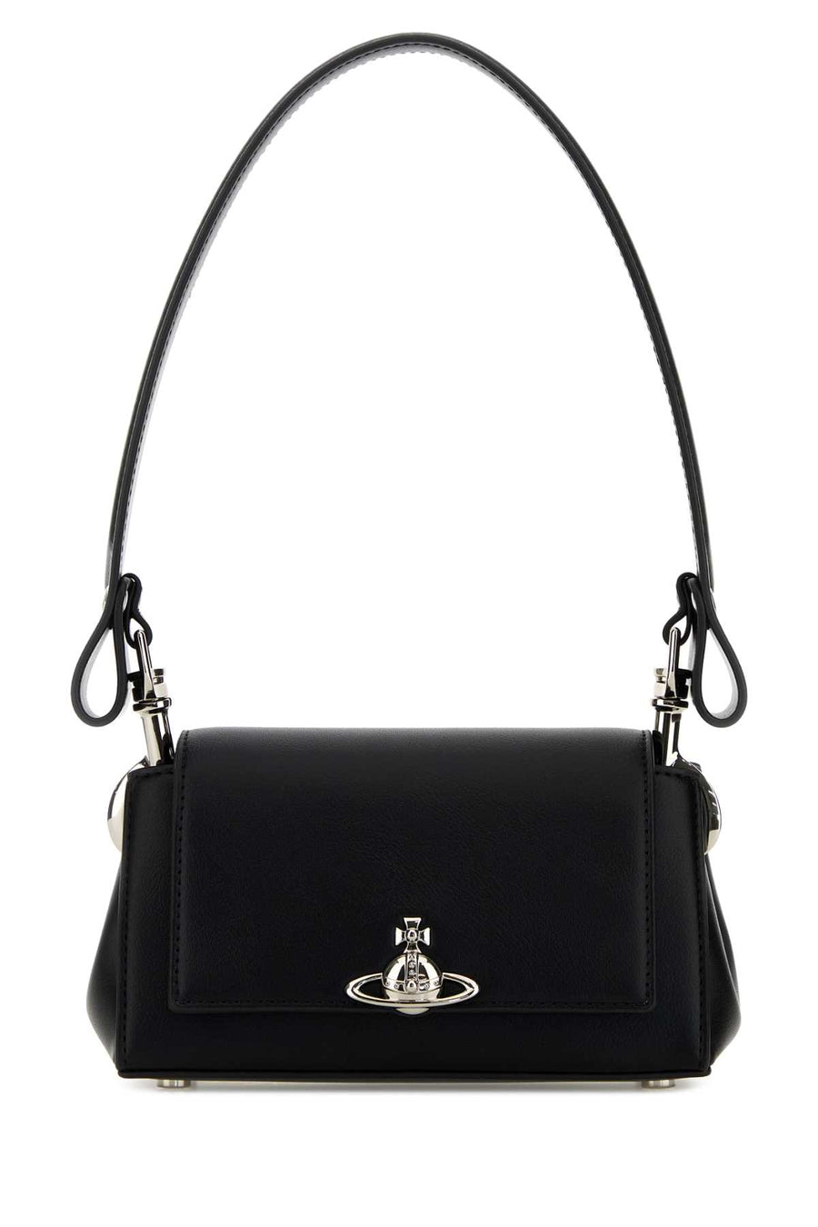 Vivienne Westwood Handbag Exterior: 55% Polyurethane 45% Polyester; Lining: 100% Fabric; Finishing: Silver metal shoulder bag in black